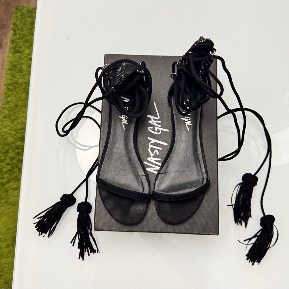 Nasty Gal Black Lace-Up Sandals